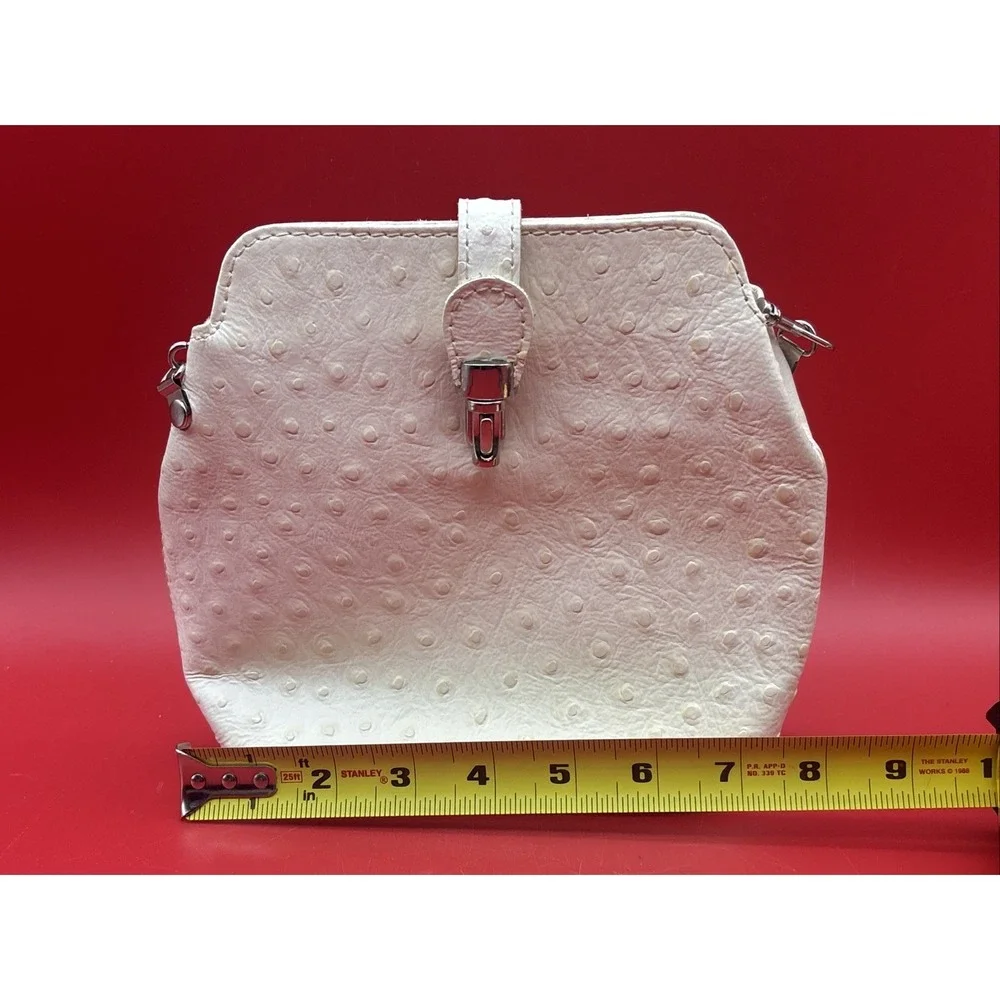 Ivory Ostrich Skin Effect bag w/Clasp Crossbody Purse Borse In Pelle Italy